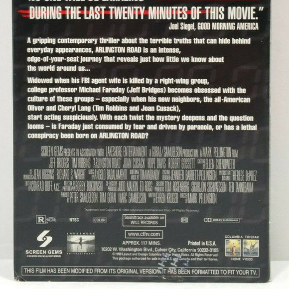 Arlington Road (VHS, 1999) 4707E1M - Picture 6 of 10